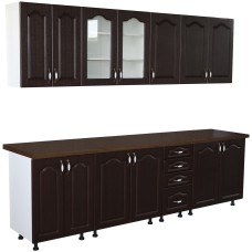 Bucatarie Zebra 260 cm din MDF Wenge cu blat termoizolant negru